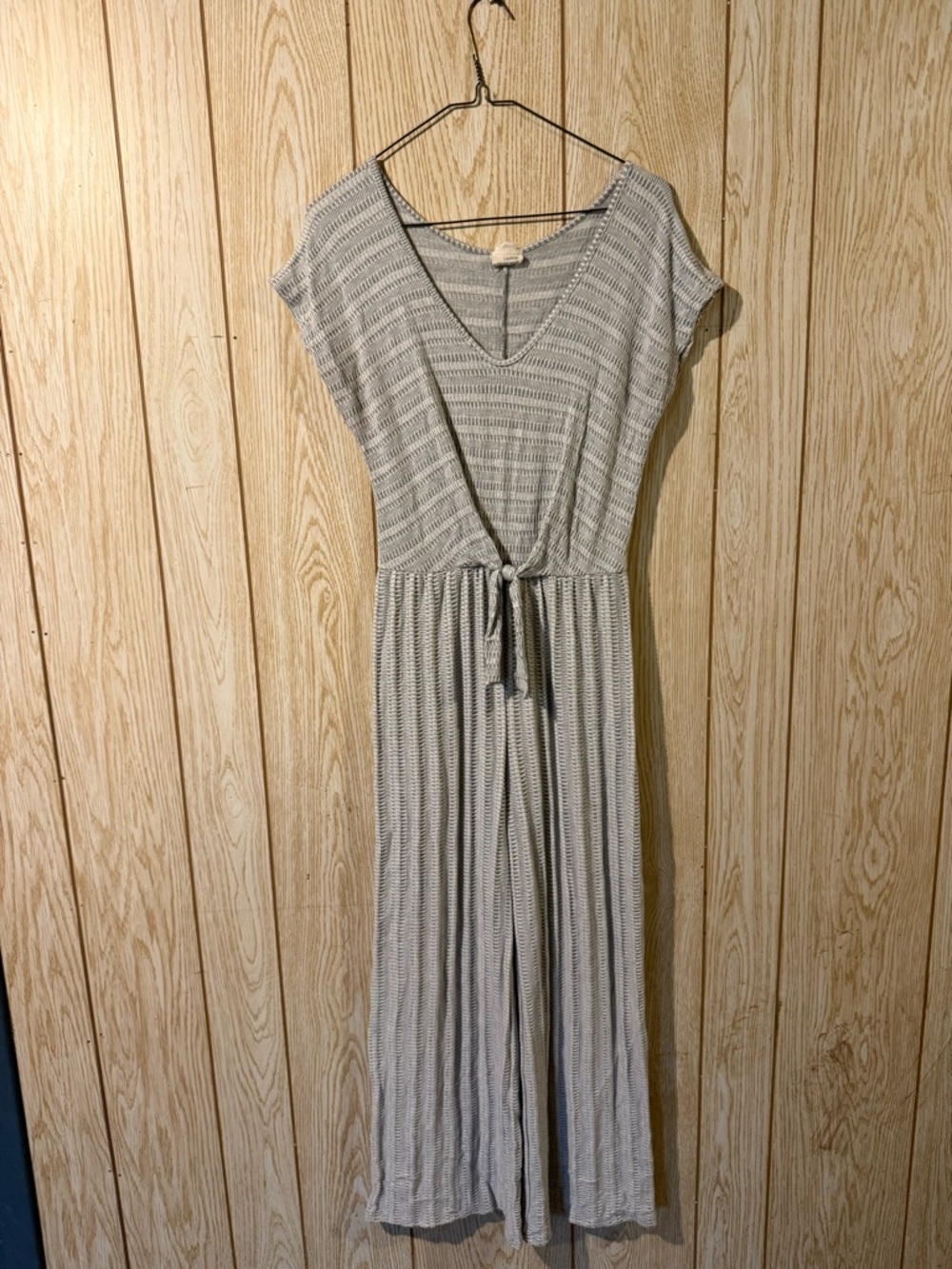Caution To The Wind Light Gray & White Striped Knit Top